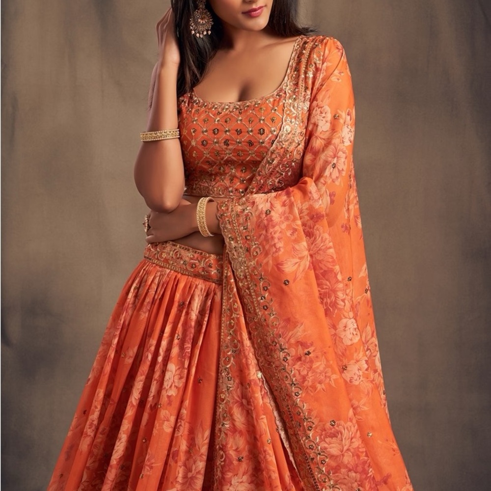 Orange Embroidered Organza Lehenga Set- Worn once for a wedding- SOLD.